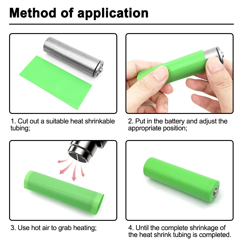 2M Fruit Green PVC Heat Shrink Tube Width 30mm~300mm Insulated Film for  18650 Battery Packs & Cable Protection