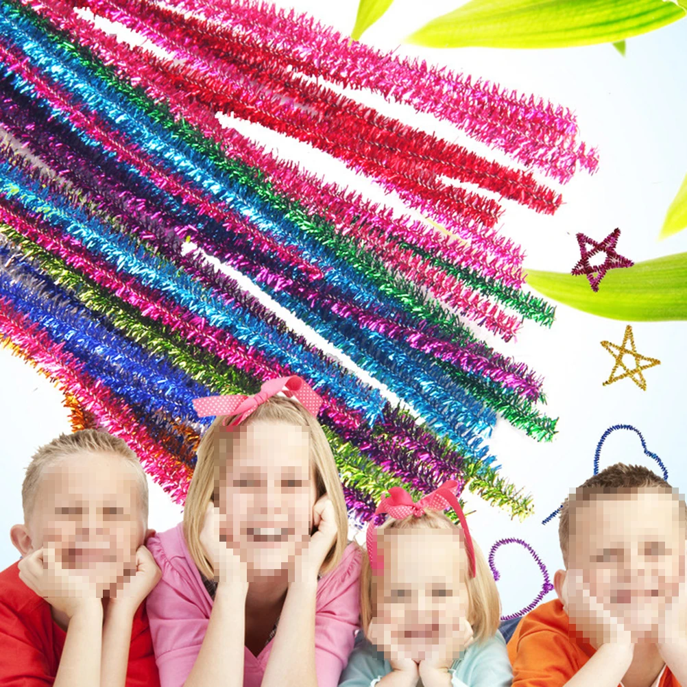 

200pcs Glittering Green Onion Strips Kids Toys Folding Sticks Colorful Bendable Building DIY Craft Decoration for Children