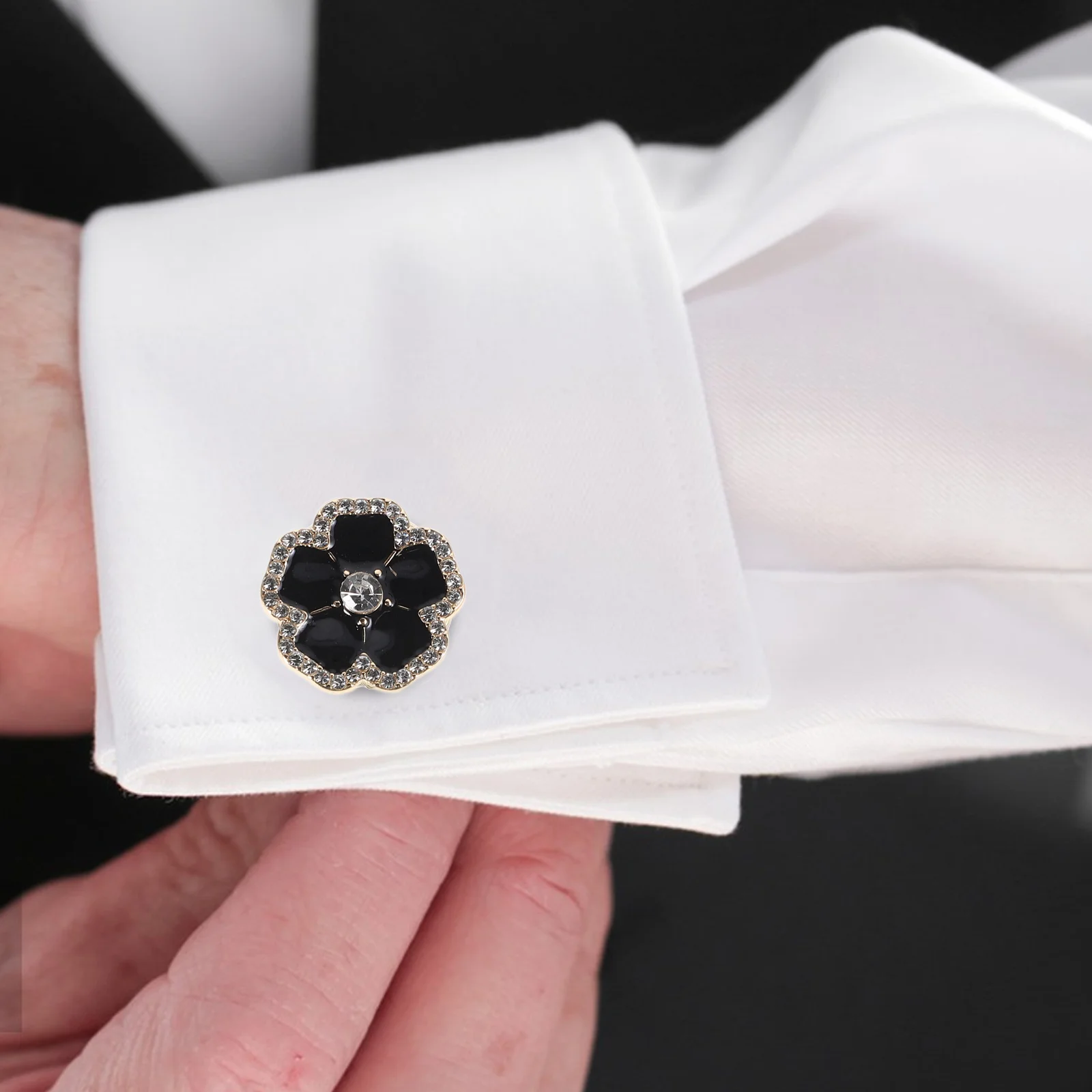 

1Pair Flower Rhinestone Cufflinks Metal Floral Design Fashionable Decorative Shirt Dress Accessories for Women Evening Formal