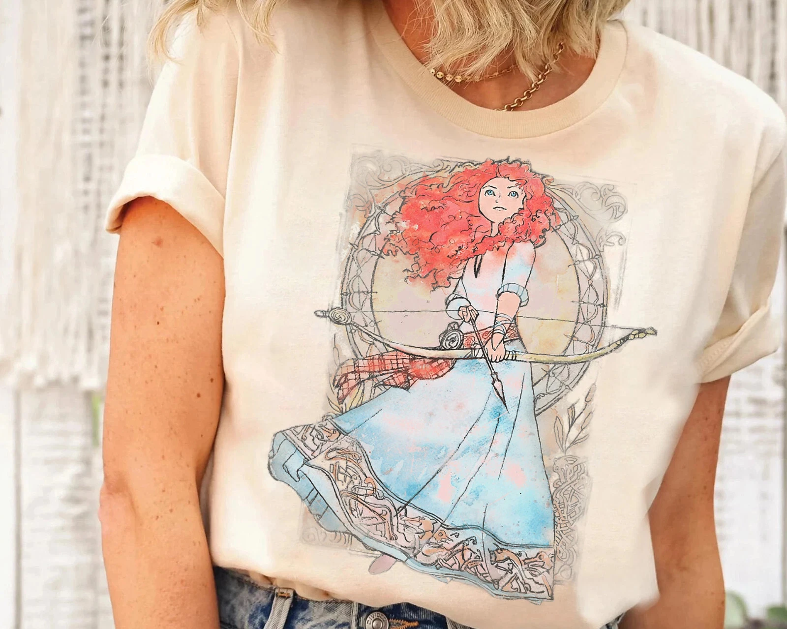 ملابس ديزني الشجاعة ميريدا المائية بنمط جديد للسيدات من القطن الخالص ملابس صيفية غير رسمية للرجال والنساء #2