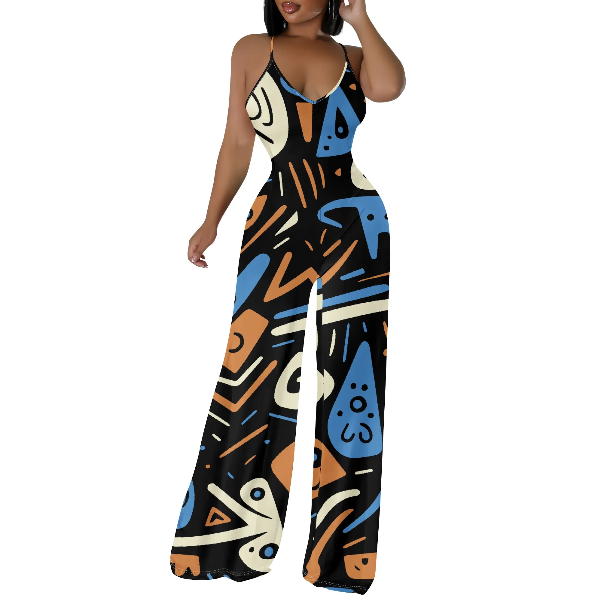 Women's Off Shoulder Sexy Crew Neck Loose Long Dress Fashion Printed Hem Club Party Casual Vacation Long Pants Jumpsuit