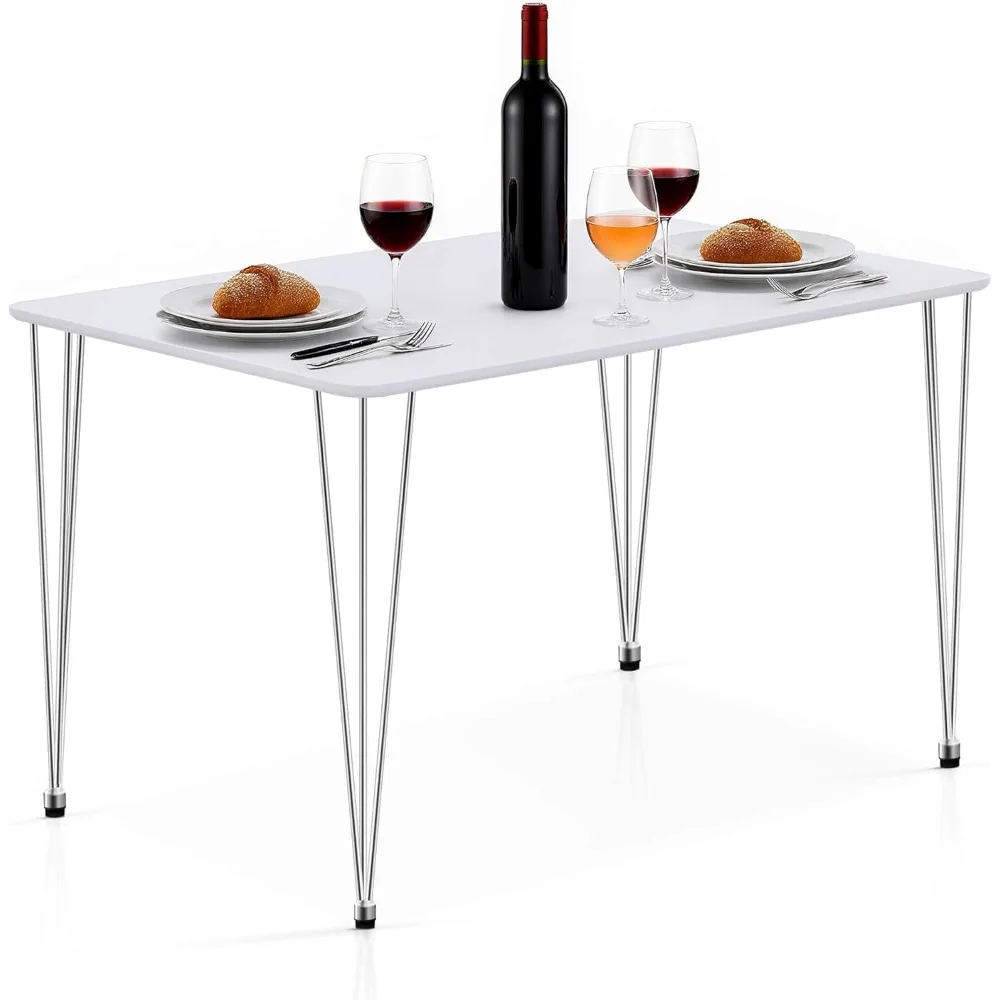 Mesa de jantar retangular moderna para 4 em lilás - 47,5 pequena mesa de cozinha branca com pernas de metal para sala de jantar e espaço de estar