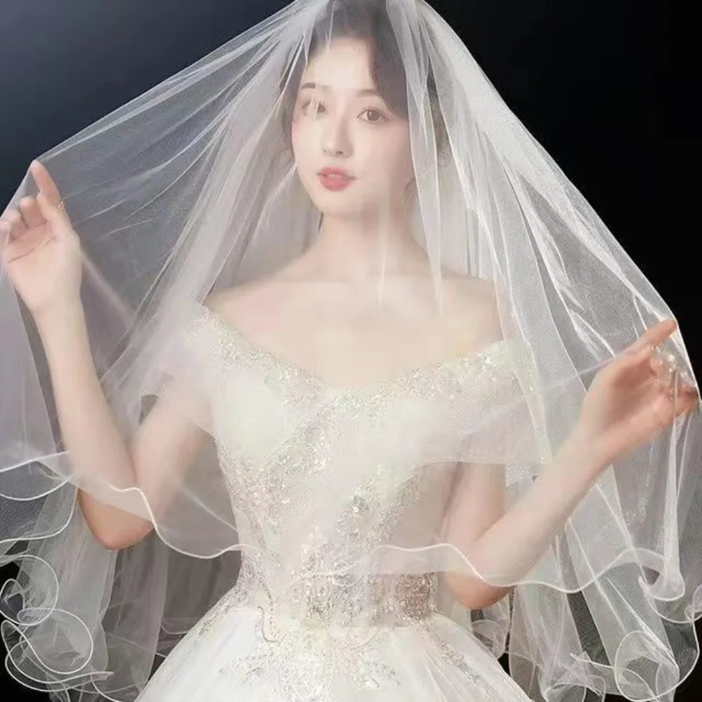 

New Two Layer Bridal Veil Short Curled Wedding Veils Soft Tulle White Bride Head Gauze Bride Accessories