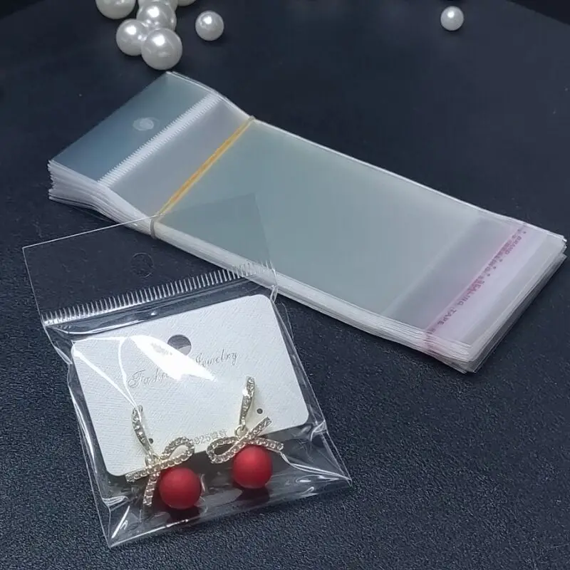 200pcs Opp Plastic Self Sealing Bag Thickened Transparent Storage Bag with Hanging Hole for Jewelry Retail Display Packaging
