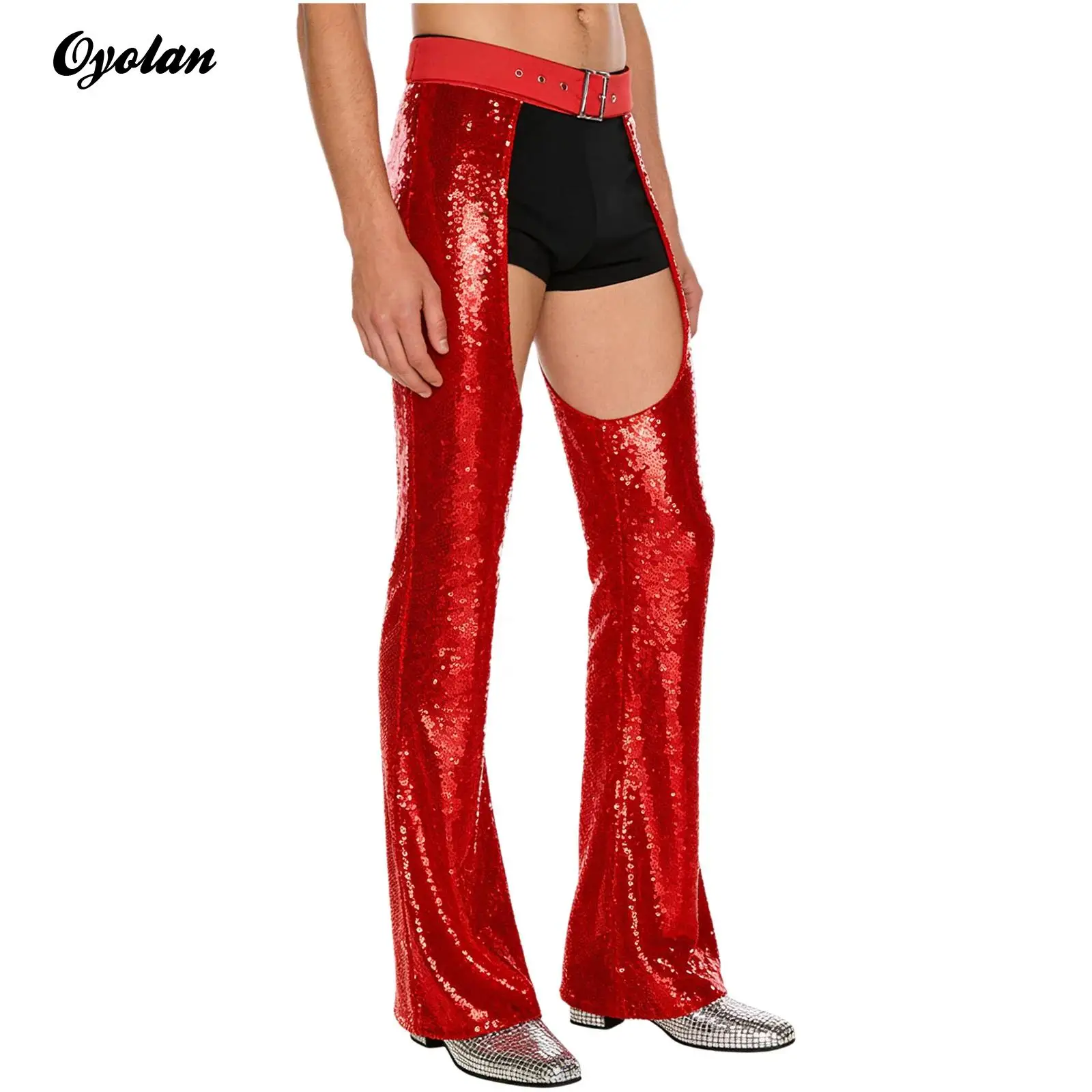

Мужские блестящие ковбойские брюки с блестками, маскарадный клубный костюм, регулируемая талия, промежность, расшитые брюки на полной подкладке