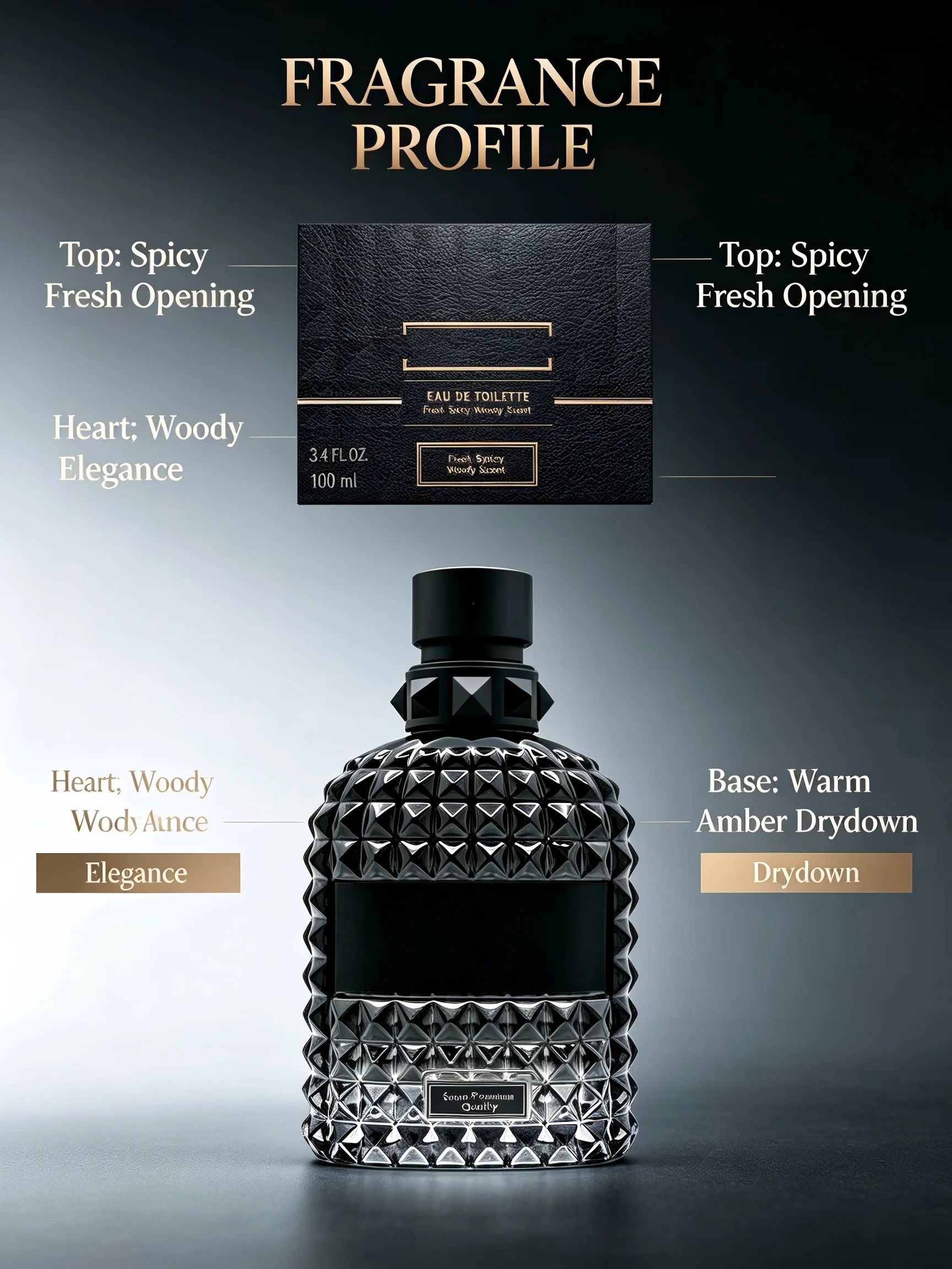 Men Eau de Toilette Perfume 100ml 3.4 fl.oz Luxury Cologne Long Lasting Woody Spicy Fragrance Masculine Signature Scent Elegant Daily Wear Office Date Night Party Fall Fashion Christmas Birthday Anniversary Father's Day Gift For Him view 5
