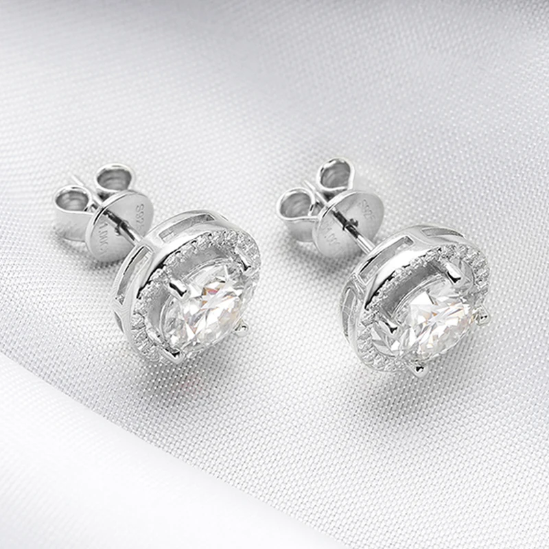 Smyoue 2CT Certified Moissanite Stud Earrings for Women Platinum Plating Sterling Silver Diamond Ear Studs Wedding Fine Jewelry