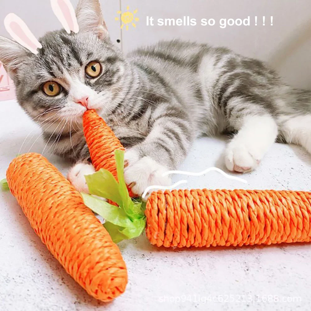 Carrot Cat Toy Gnawing Toy Bell Teasing Cat Stick Interactive Bite Resistant Wear-Resistant Self Entertaining Grinding Stick