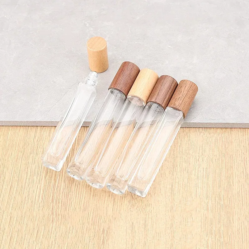 Wholesale 10ML Empty Perfume Bottles Wood Cap Thick Glass Spray Roller Bottles High-grade Air Freshener Containers Packaging