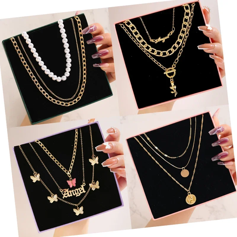 

17KM Vintage Gold Multilayered Coin Chain Necklace For Women Men Punk Butterfly Chunky Chain Necklace Party Trendy Jewelry