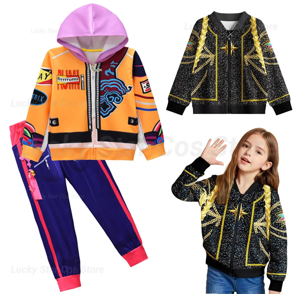 女の子用デーモンハンタースーツルミコスプレコートパンツセット秋ハントリックス衣装子供ロールプレイ衣装ハロウィンカーニバルスーツ
