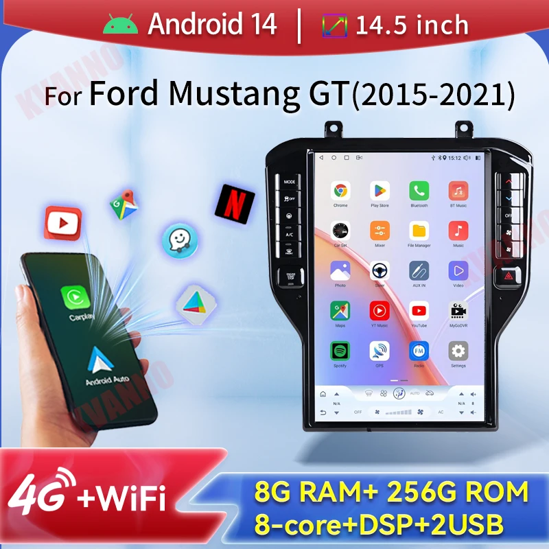 

14.5" Android 14 Autoradio For Ford Mustang GT 2015-2021 Touch Screen Car Multimedia Video Player Wireless Android Auto Carplay