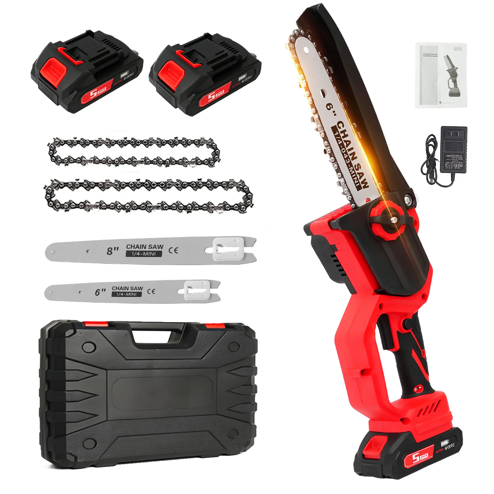 Electric Chainsaw 1380W High-Speed Brushless 30ft/s 8 Inch&6 Inch 2-in-1 Handheld MIni With 2x1.5Ah Battery for Tree Trimming