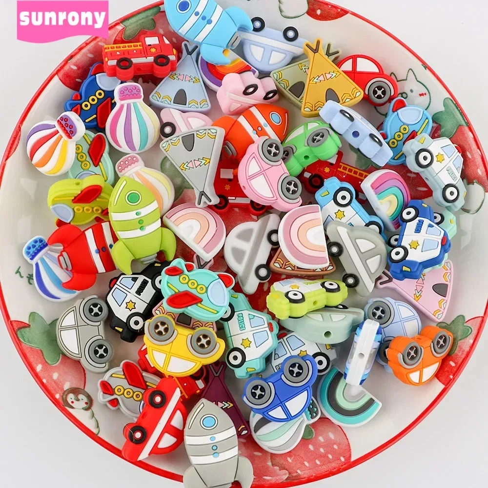 10個車飛行機シリコーンビーズ虹コレクションジュエリー作成diyのためペンダントおしゃぶりチェーンアクセサリー赤ちゃんのおもちゃ