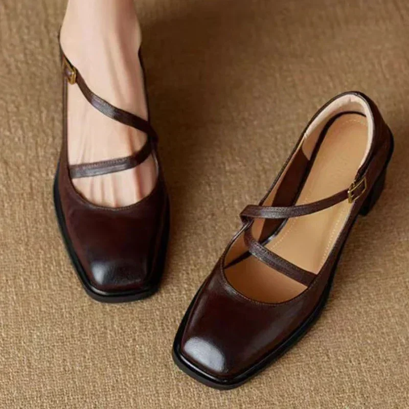 

Women High Heels Marie Janes Shoes Square Toe Designer Shoes 2025 New Fashion Winter Chunky Buckle Boots Zapatos Mujer