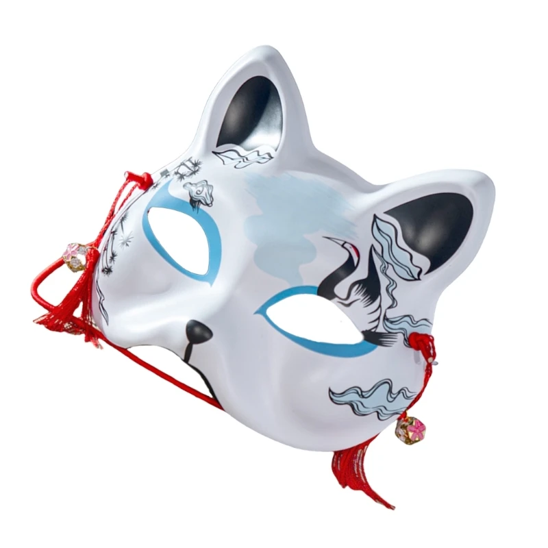 Q0KE Handbemalte Füchse-Maske, Maskerade-Maske, halbe Gesichtsmaske, Halloween-Tiermaske