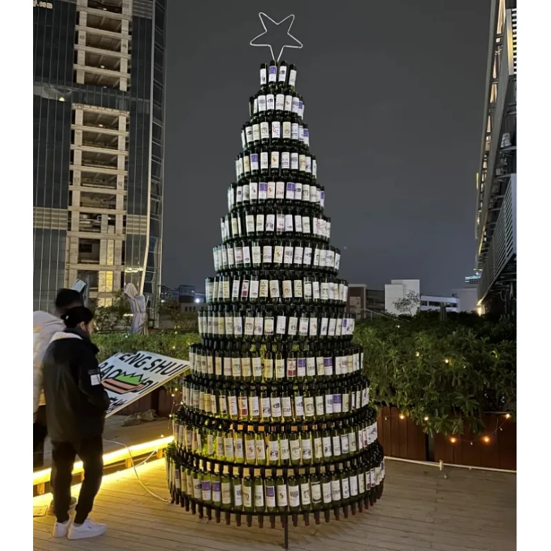 Anniversary Opening Ceremony Christmas Tree Red Wine Bottle Multi-layer Wrought Iron Glow