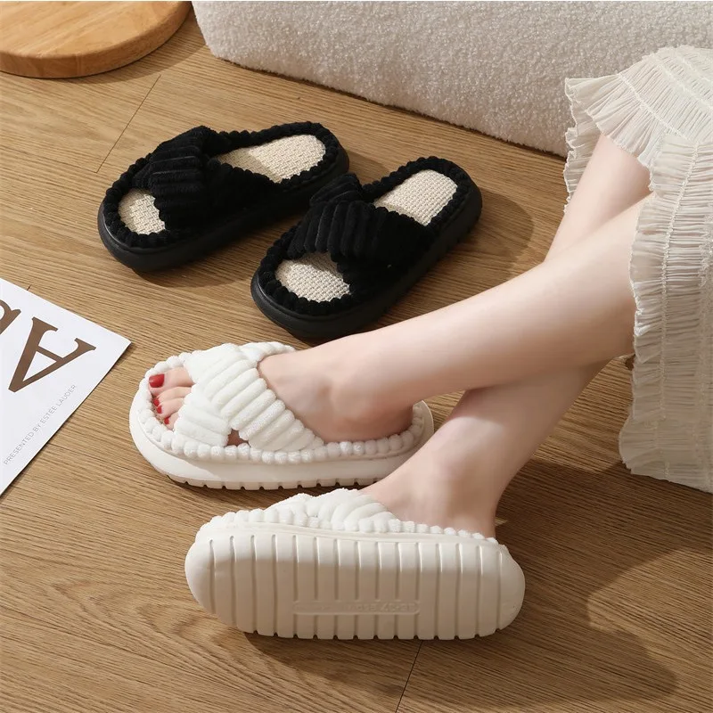 

Women's Slippers Home Cotton Slippers Indoor Breathable and Comfortable Men Women EVA Thick Sole Anti Slip Floor Home Warm Shoes