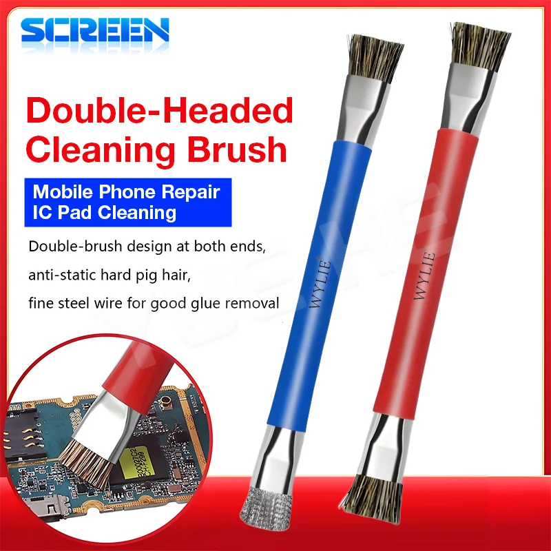 

WYLIE двусторонняя чистящая щетка, профессиональная для ремонта электроники телефона с твердой щетиной, стальной проволокой, антистатический инструмент