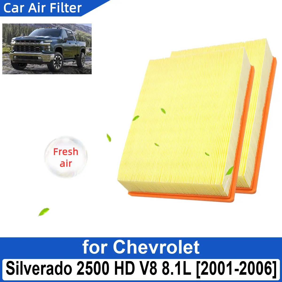 

Car Air Filter for Chevrolet Silverado 2500 HD V8 8.1L 2001-2006 Carbon Fiber Cabin Auto Filters CA8755A 15908915 15908916