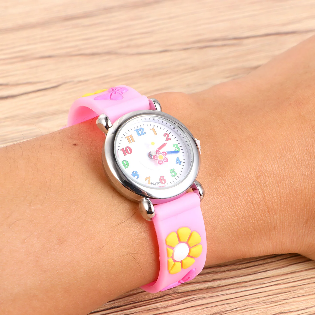 

Pink Creative Flower Cartoon Watch Adjustable Silicone Watchband Wristwatch Cool Gift Watch
