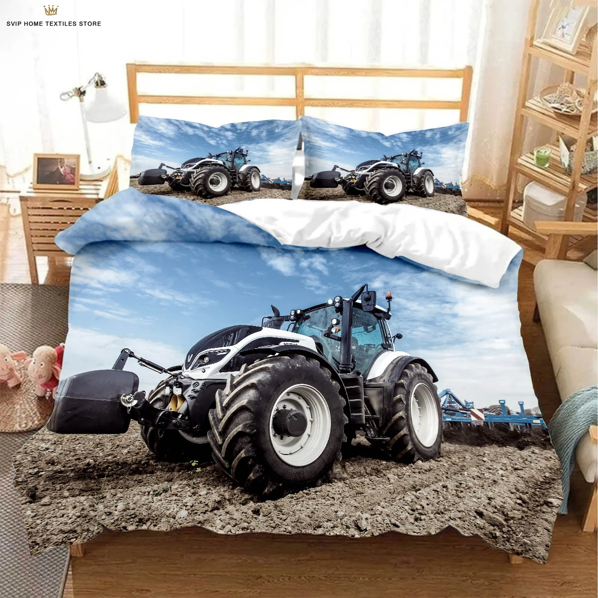 Cool Car Farm Tractor 3d Stereo Printing Quilt Cover 100% Polyester Bedding Set Quilt Cover Pillowcase Machine Washable 3 Pieces