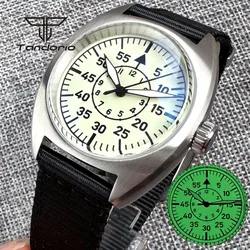 Tandorio Full Green Luminous NH35 Dive 36mm Automatic Watch 20bar Men's Wristwatch Double Domed AR Sapphire Crystal Creamy Dial