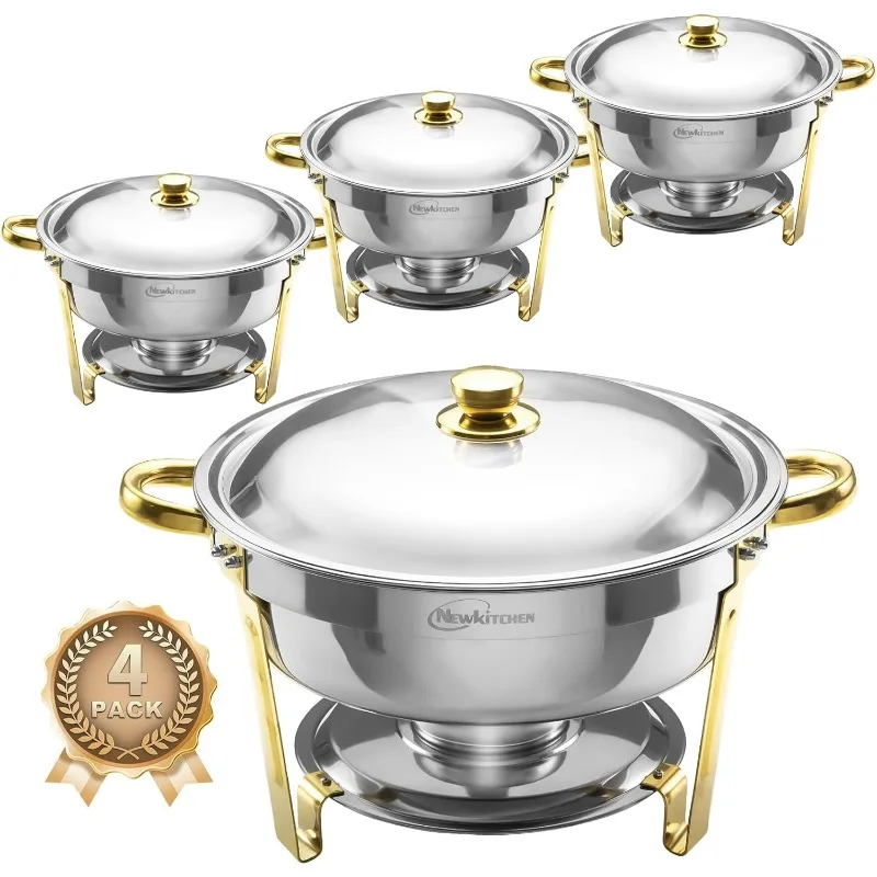 

Chafing Dishes for Buffet 4 Pack, 6QT Round Chafing Dishes for Buffet Stainless Steel Chafing Dish Buffet Set for Any Party