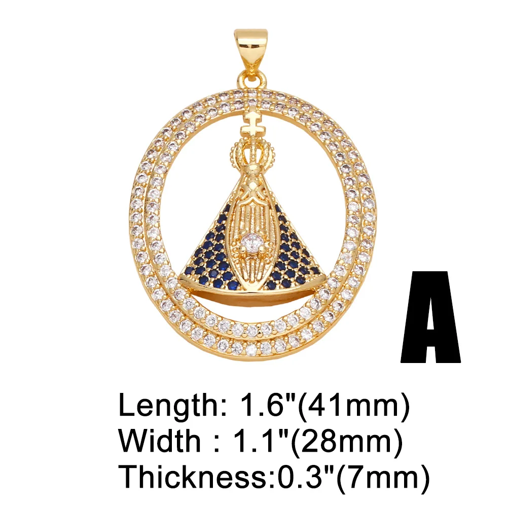 OCESRIO White Crystal Big Our Lady of Aparecida Pendant for Necklaces Copper Gold Plated Jewelry Making Component pdtb532