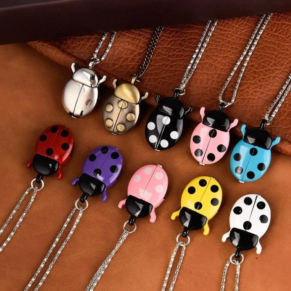 New Multi-color Ladybug Pocket Watch Quartz Lightweight Pocket Watch with Chain Beetle Pocket Watch