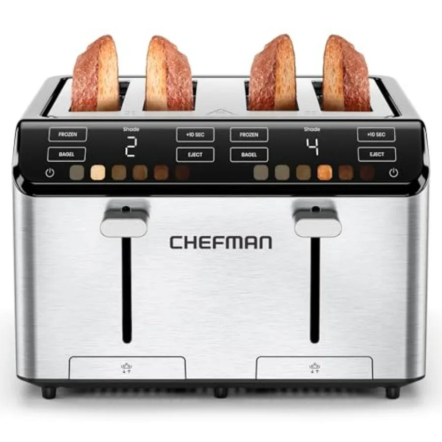

Smart Touch 4-Slice Digital Toaster with Touchscreen Extra-Wide Slots 6 Shade Settings Defrost +10 Seconds Removable Crumb Tray