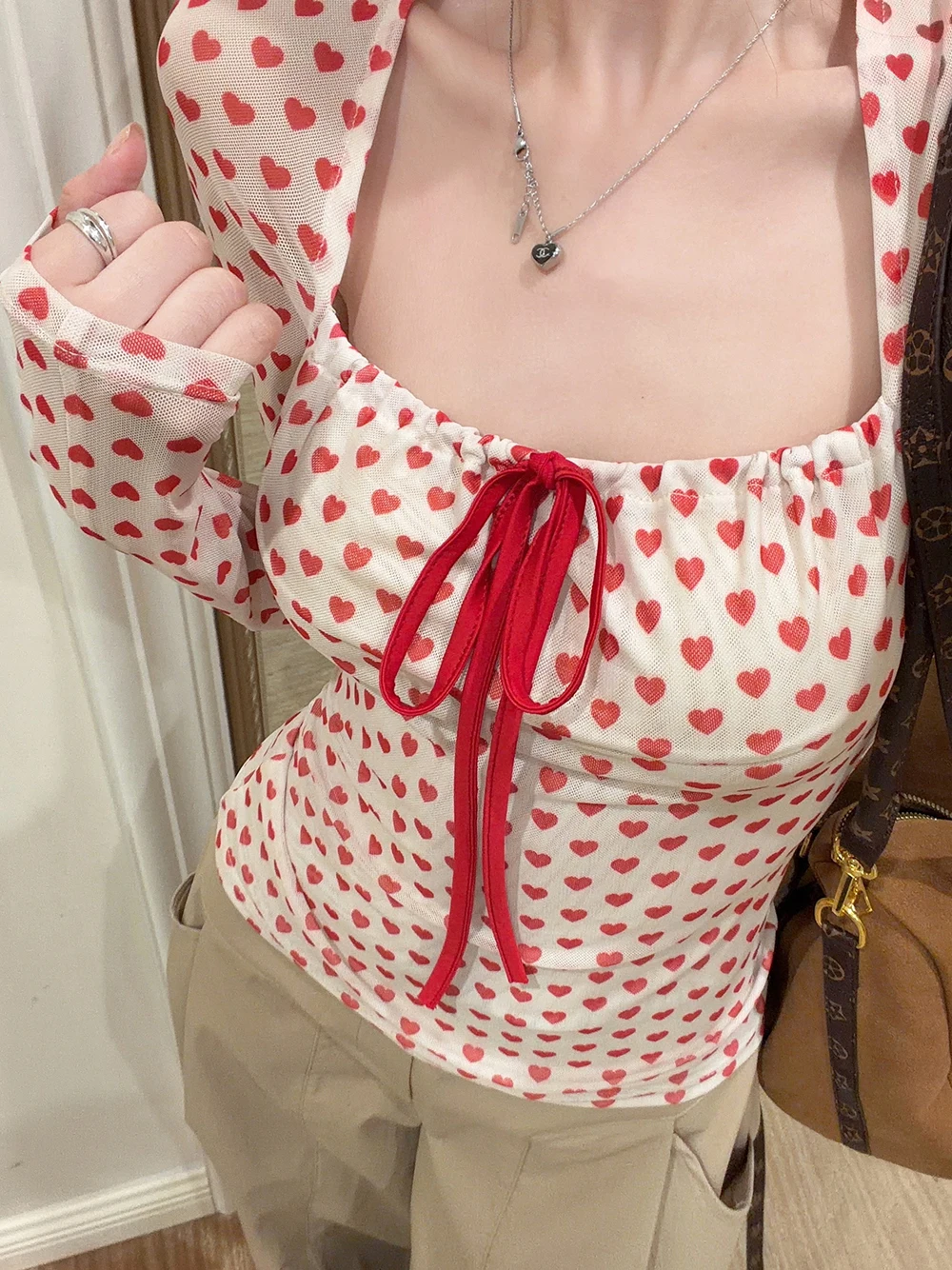 

Женская приталенная сексуальная футболка Pure Desire с длинным рукавом, в горошек, с квадратным вырезом и узлом, летняя, для подружек невесты...