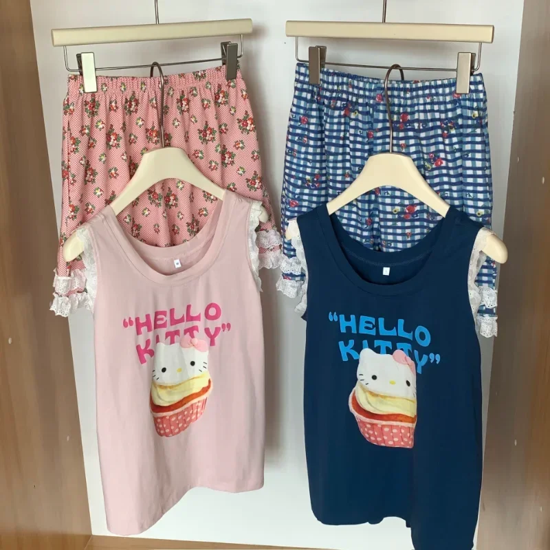 

Sanrio Hello Kitty Silk Pajamas Women's Summer Comfortable Cotton Breathable Loose Suspender Vest Homewear Home Women's Pajamas