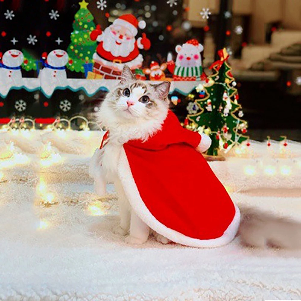 Christmas Cat Costumes Funny Santa Claus Cape For Small Cats Dogs Xmas New Year Pet Cat Red Cloak Clothing Winter Kitten Outfits