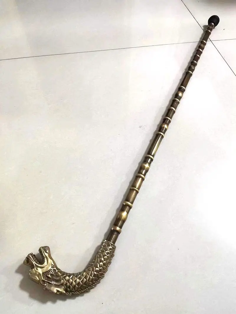 Vintage Copper Walking Stick Cane Bamboo Joint Cane Dragon Head Handle Strong Cane