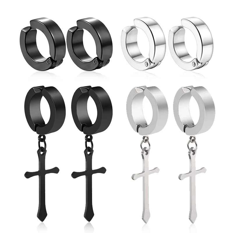 4 pairs No Piercing Earrings Titanium Steel Clip-on Fake Earring Round Ear Clip For Women Men Punk Party Fashion Sexy Jewelry