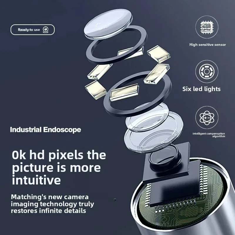 Caméra endoscopique rotative à 360 degrés, objectif 6mm HD, caméra endoscopique d'inspection articulée IP67 pour voiture automobile IOS Android