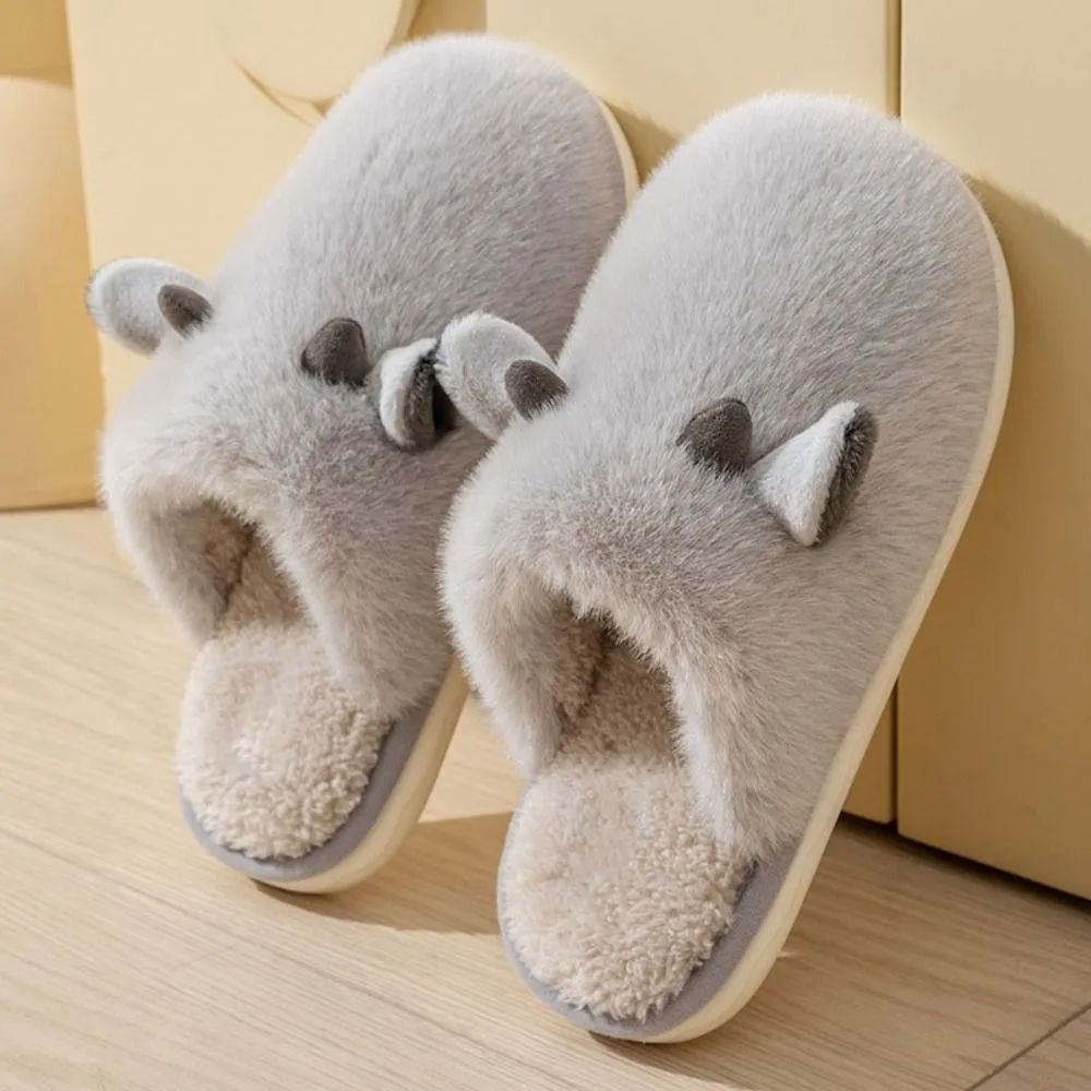 

Home Wear Shoes Anti Slip Cartoon Slippers Kawaii Closed Toe Cute Furry Calf Slippers Soft Cartoon Winter Slippers Women