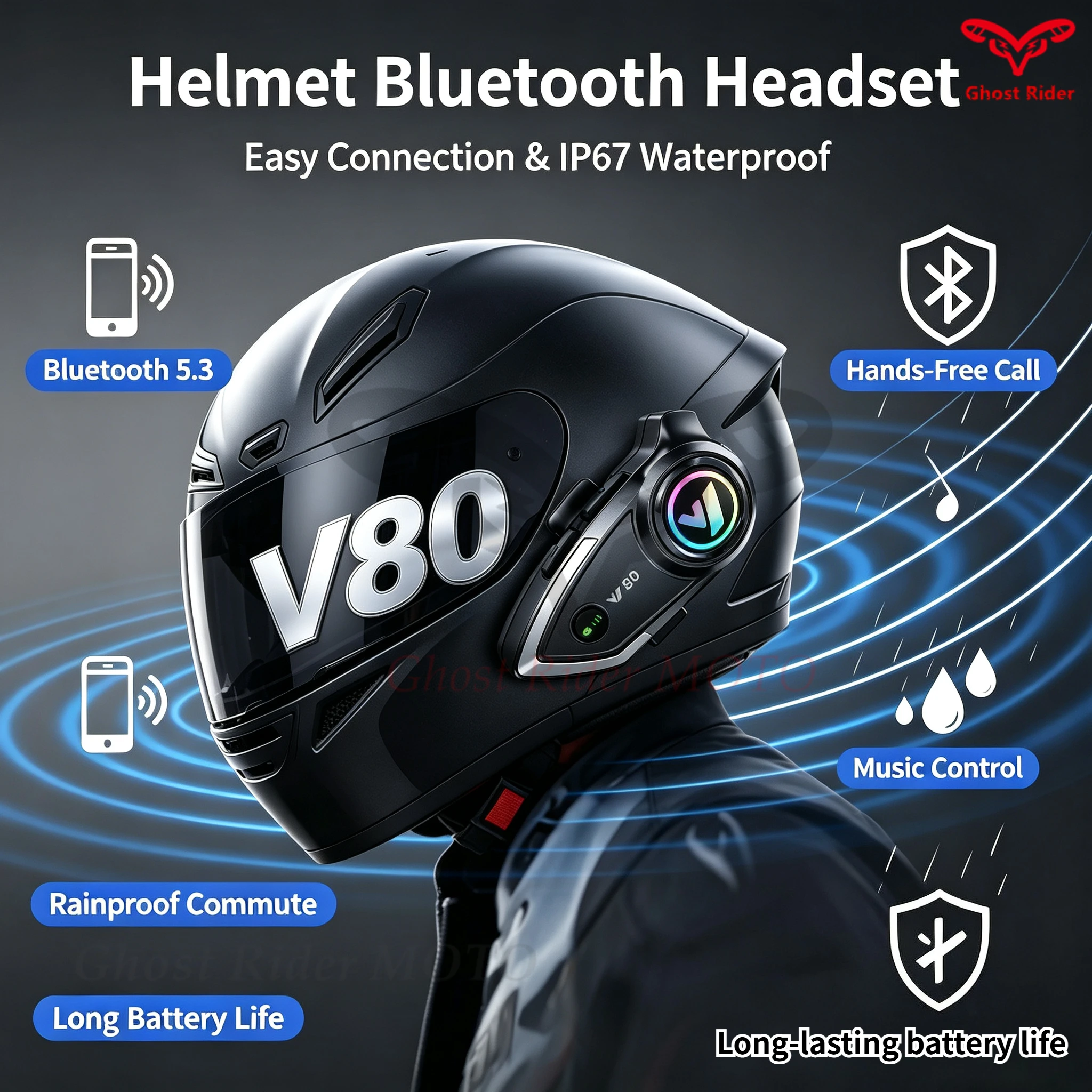 Motorcycle Helmet Headset Y80 Helmet Bluetooth Headset EQ Sound Effect Heavy Bass Waterproof Dustproof 3/4 helmet Bluetooth