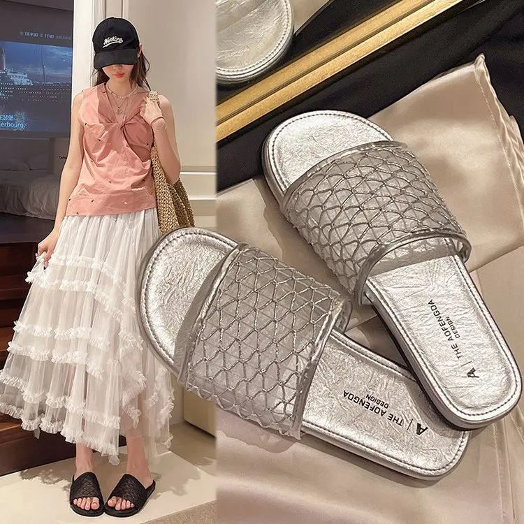 

Women's summer outdoor fisherman's slippers flat with skirt mesh woven sandals