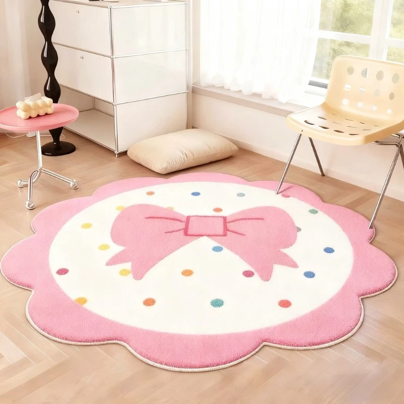 Cream Style Carpets for Living Room Pink Bow Bedroom Decor Plush Carpet Fluffy Soft Ins Girly Rug Home  Flower Shape Thicken Mat