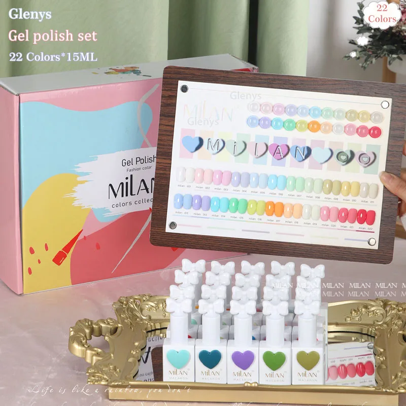 Glenys 22 Color Cream Mousse nail polish Gel Set This Year's New Semi Permanent Soak gel Nail Salon Nail Art Clearcoat Set