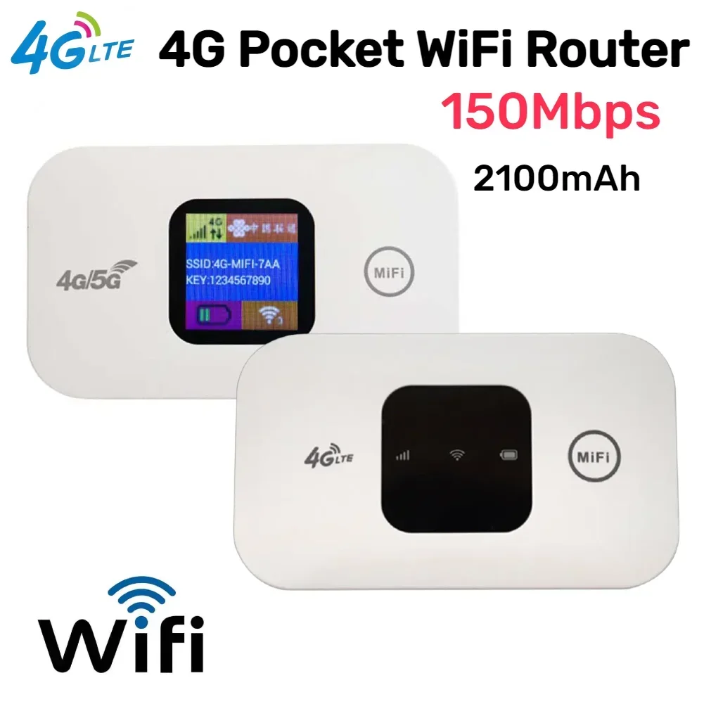 4G Pocket WiFi Router Portable Mobile Hotspot 150Mbps Wireless Modem 2100mAh Broadband with SIM Card Slot Wide Coverage