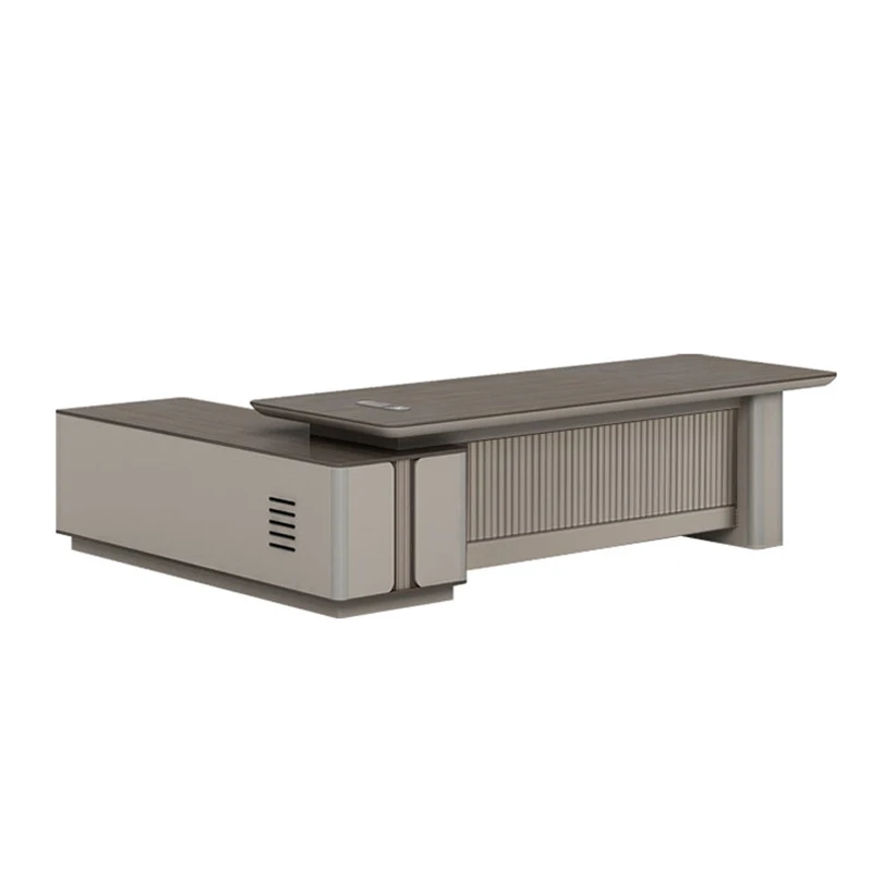 @#Luxurious Modern Boss Table Customizable Office Desk with Durable Multi-Function Cable Box and Light Strip