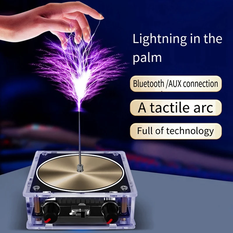 For Tesla Gold Music Coil Artificial Lightning-Pattern Touchable Audio Input Bluetooth Science Experiment Coil, Durable US Plug