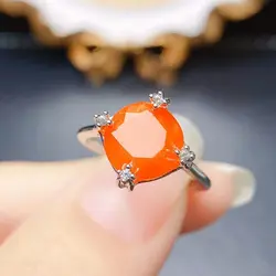 9x9mm Natural Orange Opal Rings 925 Sterling Silver Engagement Promise Rings Opal Gemstone 925 Silver Ring Anniversary For Gift