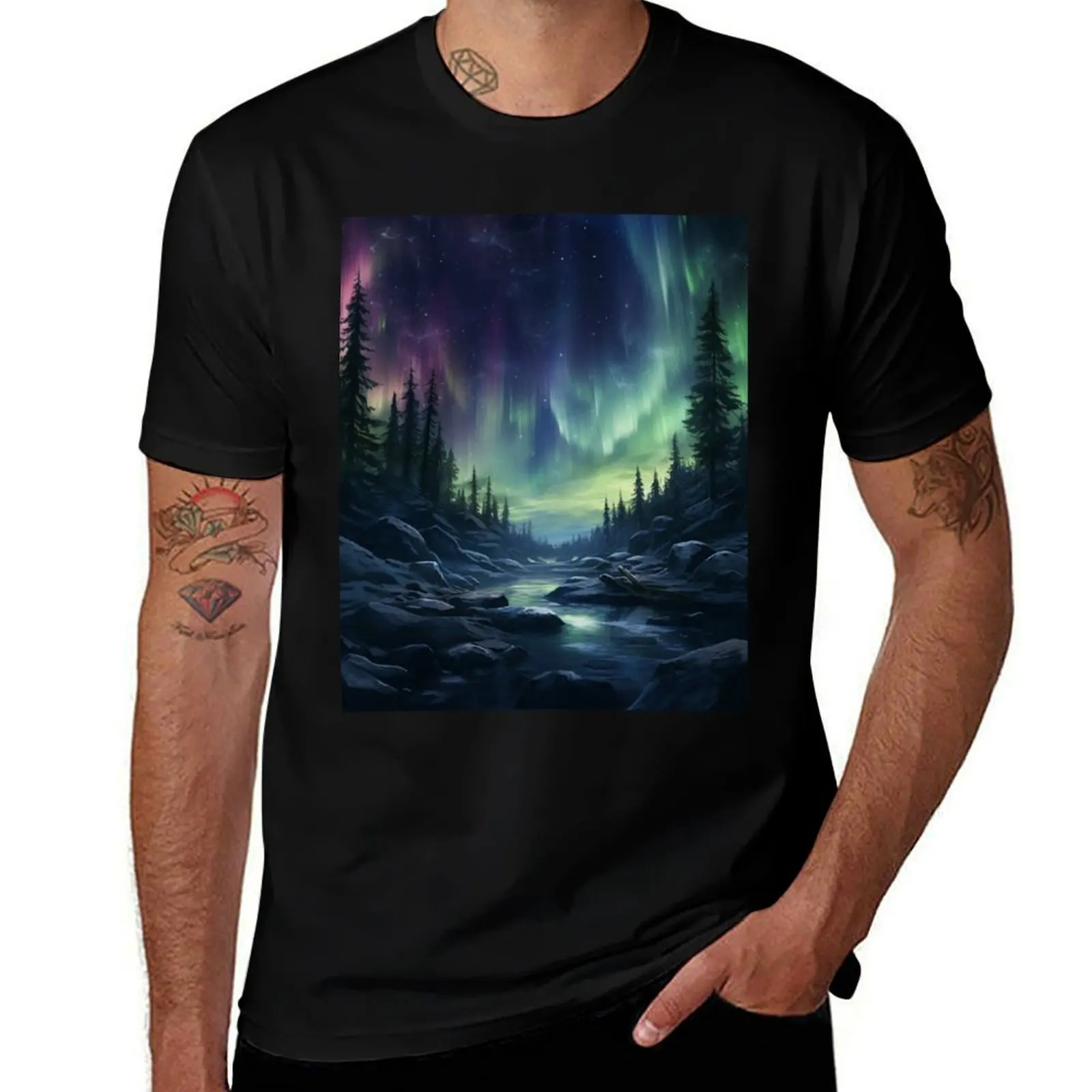 

Aurora Borealis Aurora Nothern Lights Winter Scene T-Shirt t shirt personalised mens graphic t shirts t shirt man luxury T-Shirt