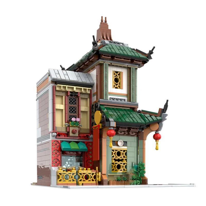2221 PCS House Street Chinese Restaurant MOC Customize Modular Building Block Kids Technology Creative DIY Boy Holiday Toy Gifts