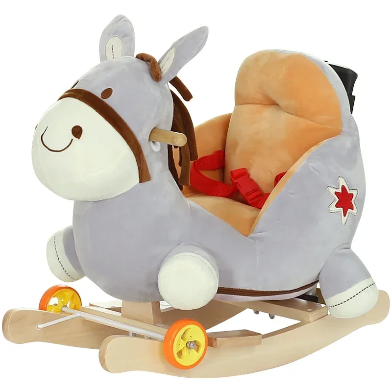 Baby Plush Rocking Horse Toy Rocking Chair Wooden Base Donkey Animal Ride on Toy