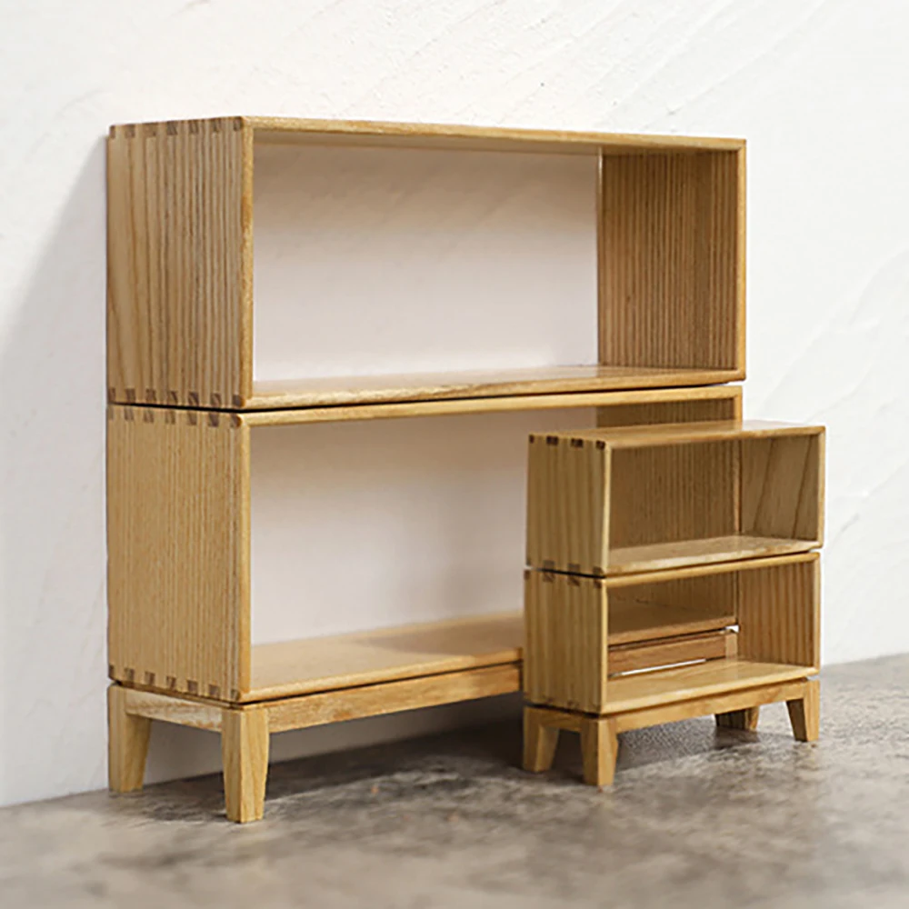 1/12 Dollhouse Accessories Miniature DIY Double Layer Combination Cabinet Mini Storage Cabinet Model for Doll House Decoration